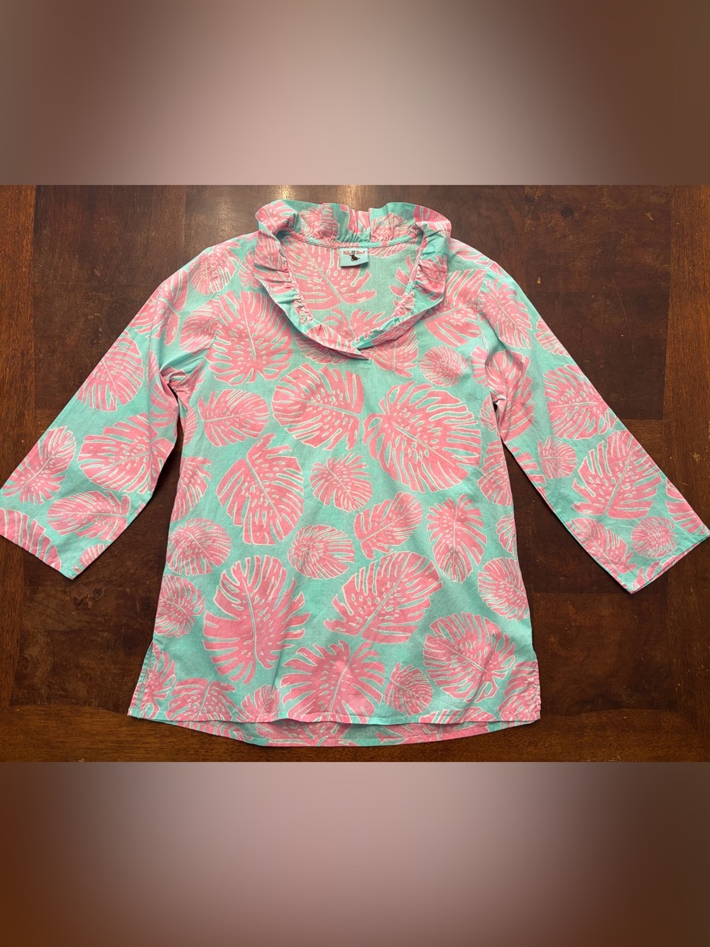 Haley and the Hound Pink Mint Leaf Ruffle Collar Top Sz L